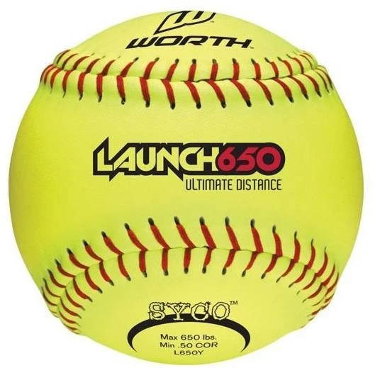 Worth 12" Launch 650 Ultimate Distance Slowpitch Softballs (Dozen): L650Y 1 Worth 12" Launch 650 Ultimate Distance Slowpitch Softballs (Dozen): L650Y