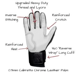 Bruce Bolt PREMIUM PRO Chrome Series Long Cuff Batting Gloves: Black -Baseball Series Store LC CHRB PALM CALLOUTS