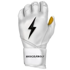 Bruce Bolt PREMIUM PRO Long Cuff Batting Gloves: White -Baseball Series Store LC WHTG LEFT