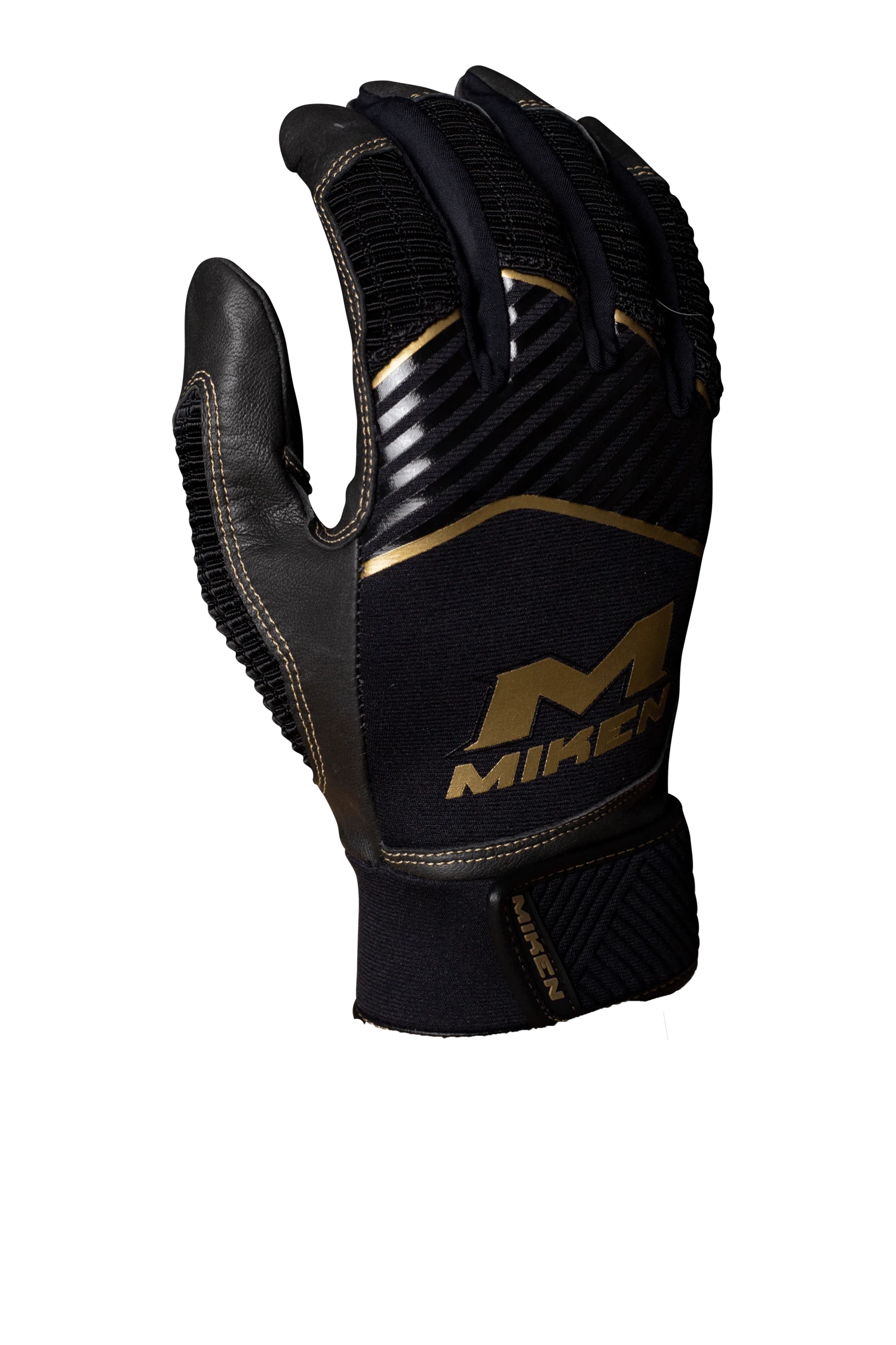 Miken Softball MK7X Adult Black And Gold Batting Gloves: MBGGLD-BLK 1 Miken Softball MK7X Adult Black And Gold Batting Gloves: MBGGLD-BLK