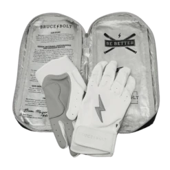 Bruce Bolt PREMIUM PRO Chrome Series Short Cuff Batting Gloves: White -Baseball Series Store SC CHRW BAG2