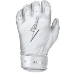 Bruce Bolt PREMIUM PRO Chrome Series Short Cuff Batting Gloves: White -Baseball Series Store SC CHRW LEFT