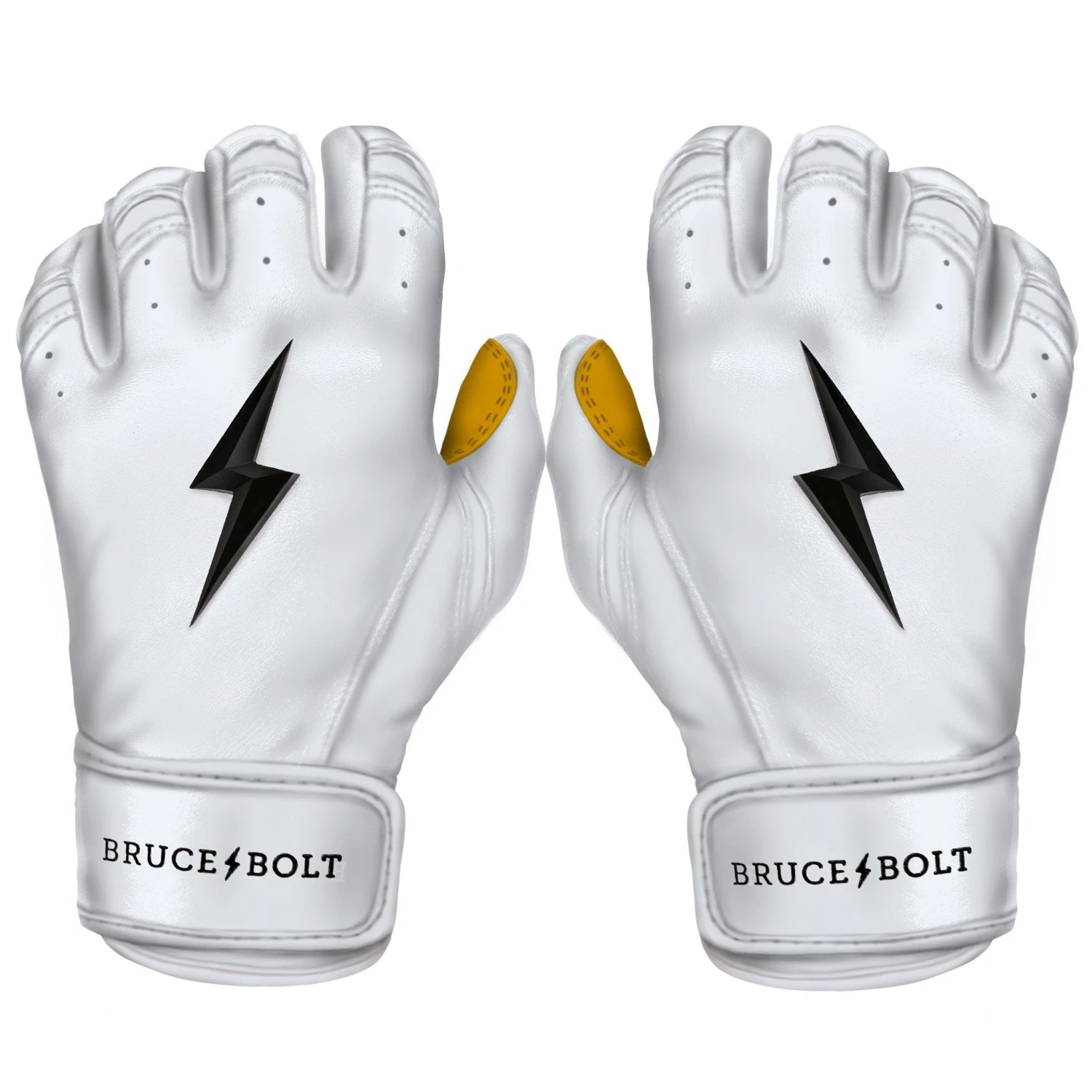 Bruce Bolt PREMIUM PRO Short Cuff Batting Gloves: White 1 Bruce Bolt PREMIUM PRO Short Cuff Batting Gloves: White