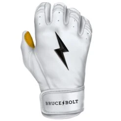 Bruce Bolt PREMIUM PRO Short Cuff Batting Gloves: White 17 Bruce Bolt PREMIUM PRO Short Cuff Batting Gloves: White -Baseball Series Store SC WHTG RIGHT