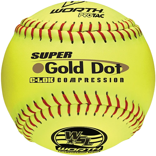 Worth 12" Super Gold Dot WSL Slowpitch Softballs (Dozen): YS44WSLS 1 Worth 12" Super Gold Dot WSL Slowpitch Softballs (Dozen): YS44WSLS